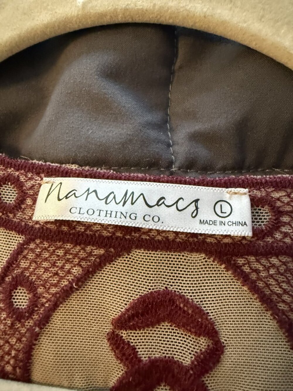 NanaMacs Dahlia Floral Embroidered Mesh Bodysuit Nude Dark Red Womens Size Large - Picture 5 of 7